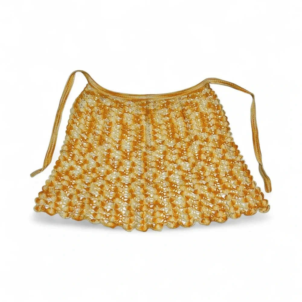Vintage Handmade Crochet‎ Waist Apron Retro Sunflower Yellow